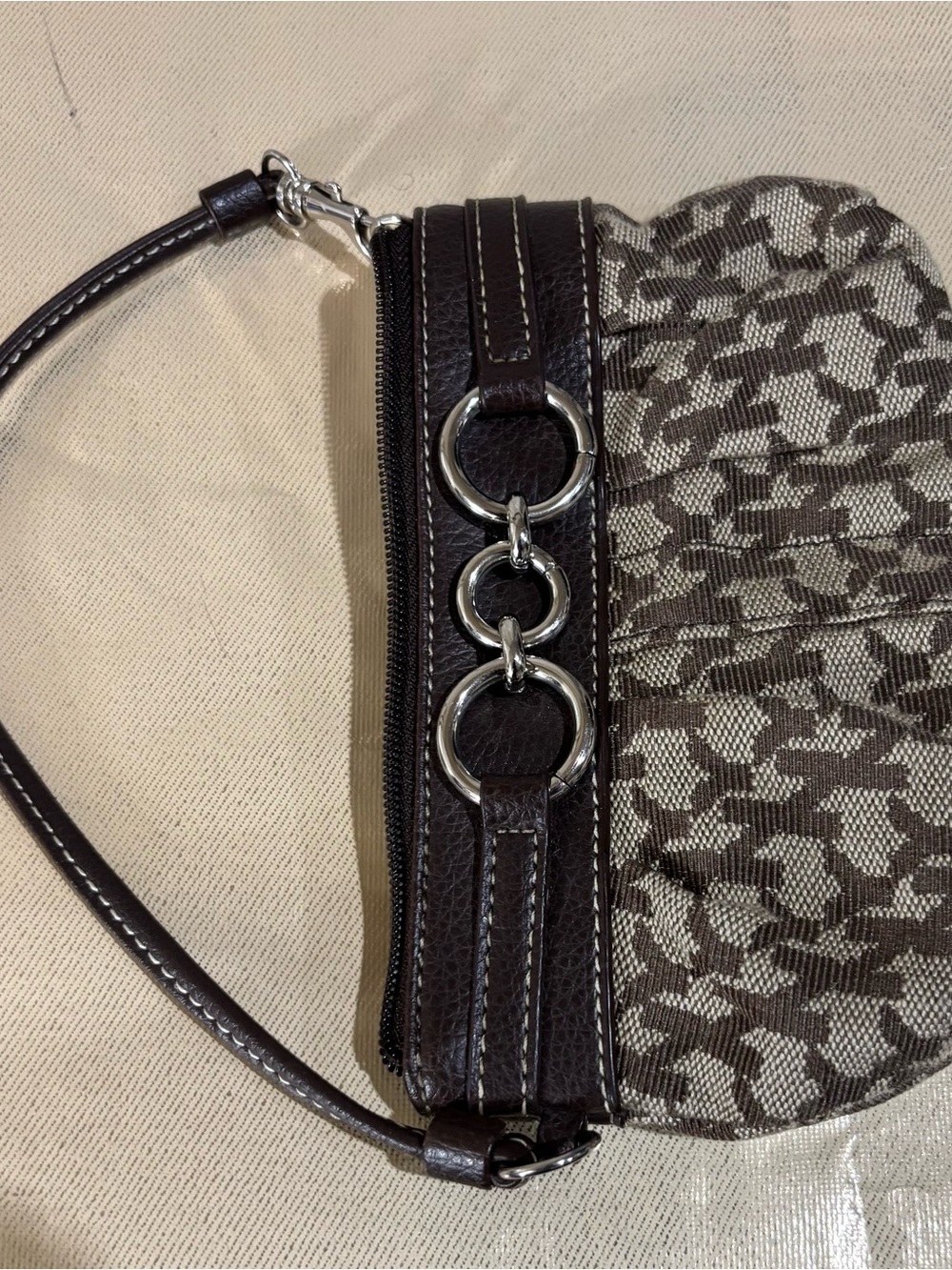 New York & Company Brown Patterned Wristlet with Silver Ring Accents